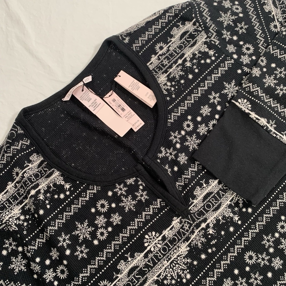 Victoria's Secret NWT Size‎ 2XL Thermal Waffle Top T-Shirt Tee Nordic Snowflake